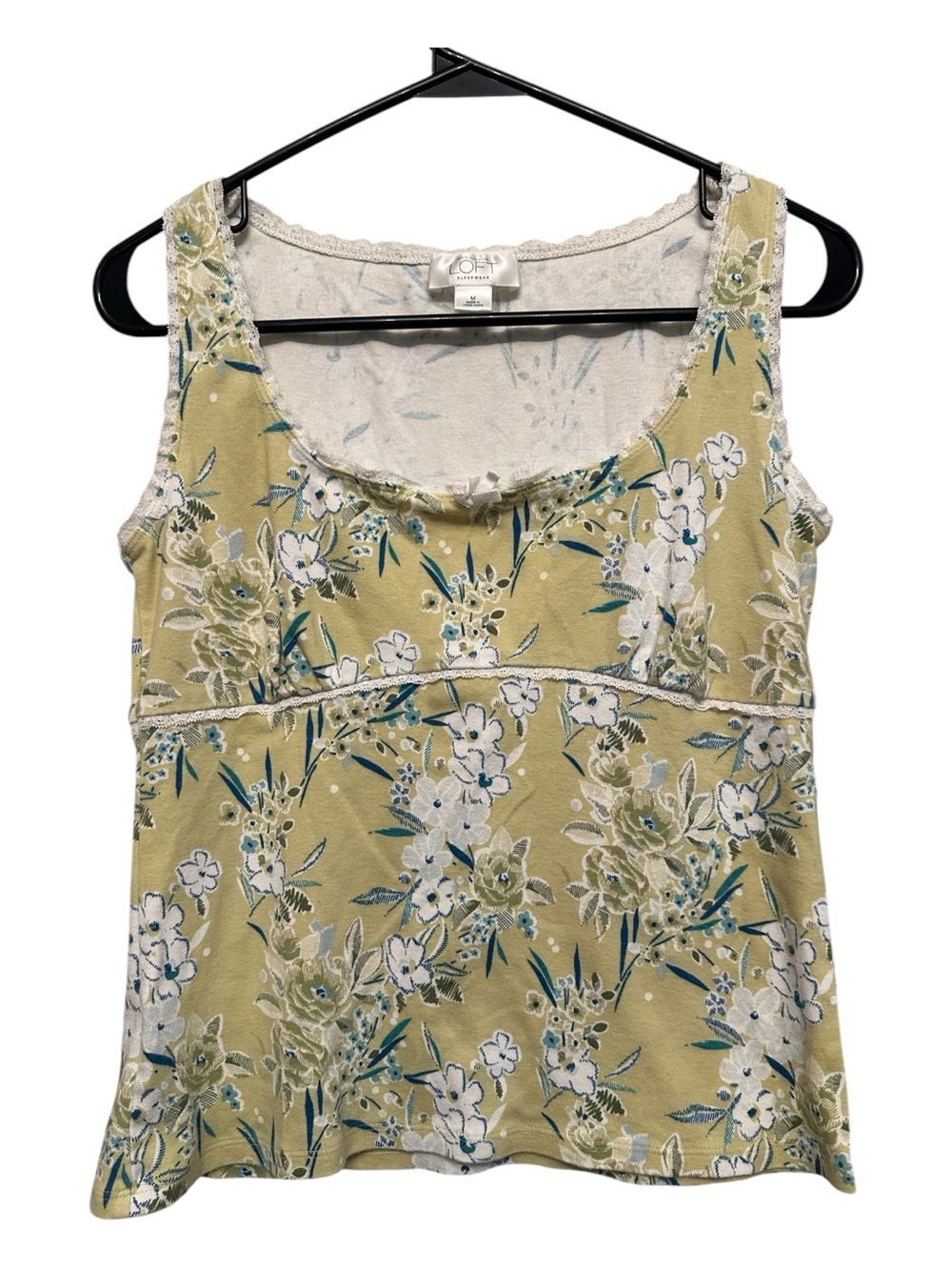 Vintage Y2K Anne Taylor Cotton Yellow Floral Scoop Neck Camisole Size Medium